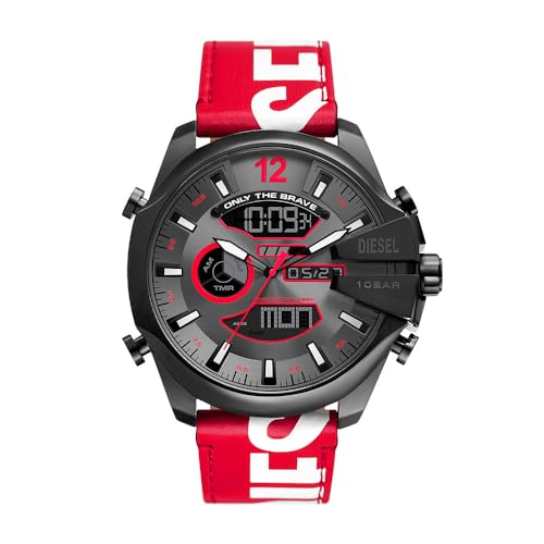 Diesel Herrenuhr Mega Chief LCD Uhrwerk 51 mm Gehäusegröße mit einem Lederarmband DZ4647