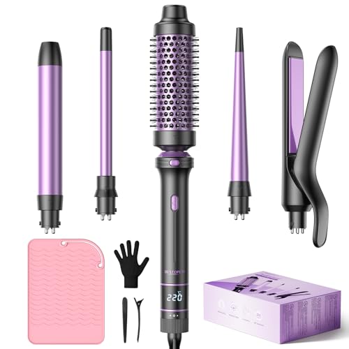 BESTOPE PRO Lockenstab, 5 in 1 Lockenstäbe Set mit Glätteisen, Thermobürste, 3 Keramische Lockeneisen (9mm- 25mm) für Große Locken, 13 Temperaturen, Hair Curler mit Hitzebest.Matte, Handschuh, Klammer