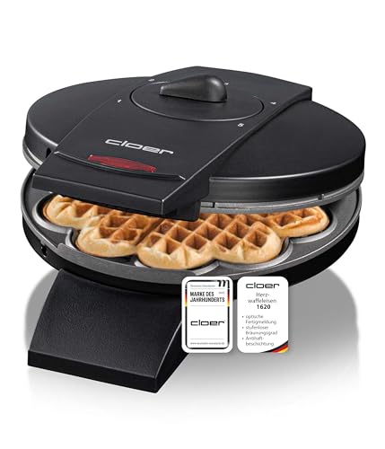 Cloer 1620 Waffeleisen für klassische Herzwaffeln, 930 W, Waffelgröße 15,5 cm, stufenlos wählbarer Bräunungsgrad, schwarz