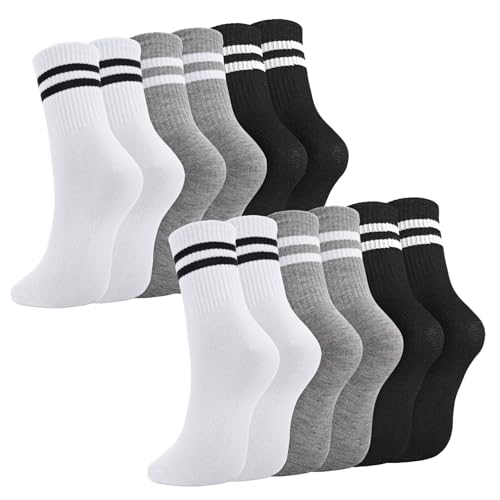 Utensilsto 6 Paare Socken Herren Damen, 39-42 Sportsocken Tennissocken Streifen Baumwolle Sport Socken für Damen Herren,Schwarz, Grau, Weiß