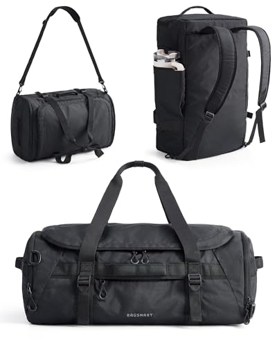 BAGSMART 4-in-1 Reisetasche Herren, 40L Sporttasche mit Schuhfach und Nassfach, Wasserabweisende Travel Duffle Bag mit Rucksack, Schwimmtasche Fitnesstasche für Reisen, Fitness, Sport Schwarz