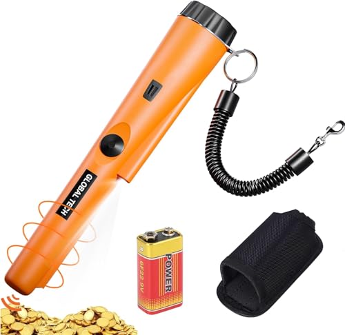 GLOBAL TECH Metalldetektor Pinpointer - Tragbarer Metalldetektoren IP66 Wasserdicht 360° Suchen Metallsuchgerät mit 9V Batterie, LED Indicator, Gürtel Holster für Goldsuche, Schmuck, Silber