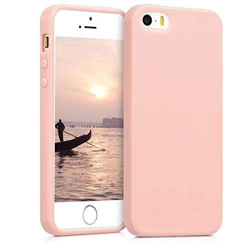 kwmobile Hülle kompatibel mit Apple iPhone SE (1.Gen 2016) / iPhone 5 / iPhone 5S Hülle - weiches TPU Silikon Case - Cover geeignet für kabelloses Laden - Rosegold matt