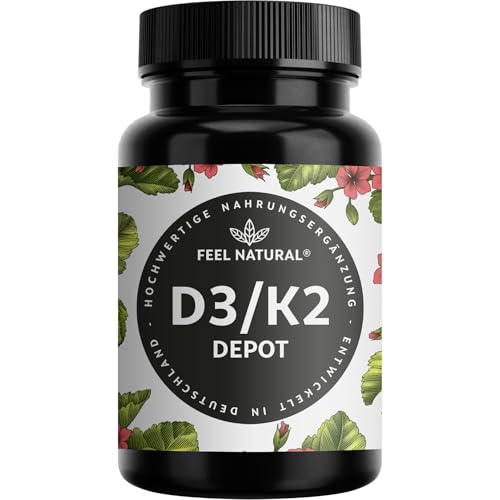 Vitamin D3 K2 hochdosiert – 180 Tabletten mit 5.000 I.E. Vitamin D3 & 100mcg Vitamin K2 pro Tablette –  src=