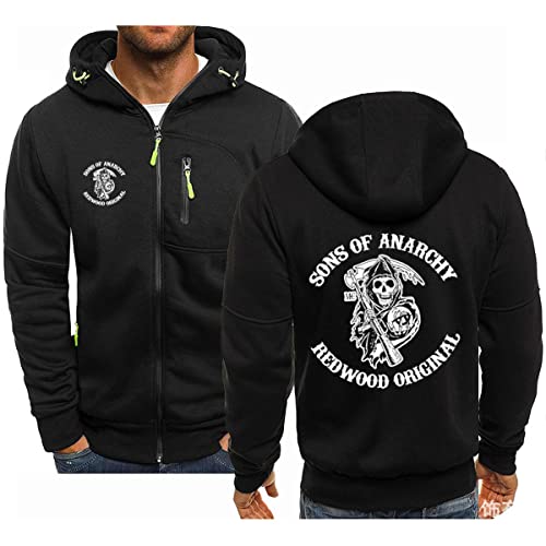 FEegar Kapuzenjacke Sweatshirt für Herren Frühling Herbst Langärmelig Kapuzenpullover mit Anarchy Sons Aufdruck Pullover Lässiger Sportbekleidungsmantel(Black 1,L)