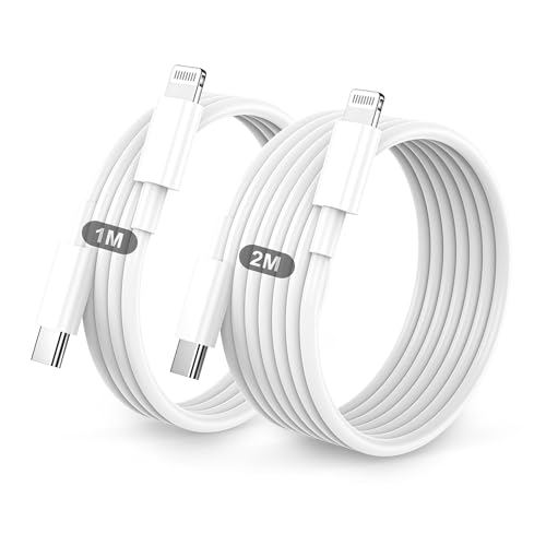 Lightning Kabel USB C 2Pack 1M+2M Für IPhone ladekabel MFi Zertifiziert für Apple Schnellladekabel für IPhone 14/13/12/11/Pro/Pro Max/Mini/XR/XS/XS Max/X/8/7/6/6s/Plus/iPad-Weiß