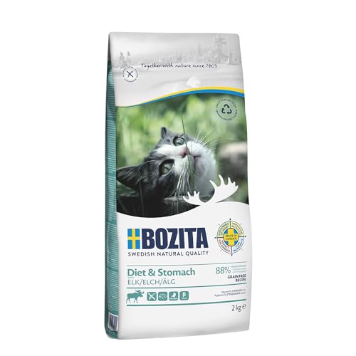 Bozita Diet & Stomach Katzentrockenfutter mit Elch – 2 kg – getreidefreies Trockenfutter für sensible erwachsene Katzen – 34 % Protein, 10 % Fett – ohne Zucker & Gentechnik – leicht verdaulich