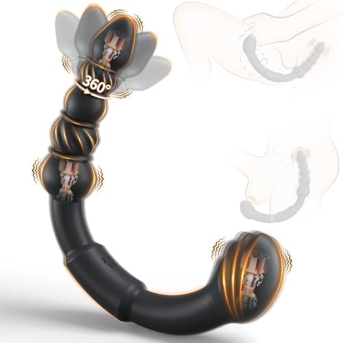 40cm Analvibrator für Männer Analvibratoren mit 5 Perlen 360° Rotation, 3 Motoren 9 Rotationsmodi 2×9 Vibrationsmodi, Doppeldildo Silikon Analplug für Prostata Stimulation Sexspielzeug für Paare Plug