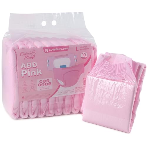 CutiePlusU Windeln für Erwachsene 10 Stück Einweg-Inkontinenz-Slips mit Schlaufen für Damen und Herren, Maximale Saugfähigkeit über Nacht – Rosa (Extra groß 43