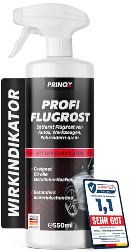 Prinox Profi Flugrostentferner Spray 550ml - Entfernt hartnäckigen Flugrost & Industriestaub - Lackreiniger für Autolack & Felgen mit hoher Reinigungsleistung zum Entfernen von Flugrost