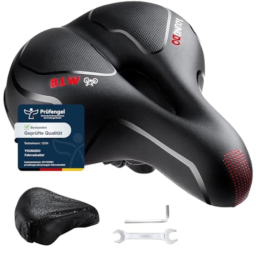 YOUNGDO Fahrradsattel, Gel Fahrradsitz, weicher, komfortabel atmungsaktiv stoßdämpfend, Ergonomisch Fahrrad Sattel mit wasserdichte Abdeckung