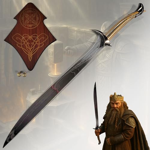 Schwert des Zwergenkönigs – Fantasie-Schwert mit Runenklinge aus Edelstahl, Acrylharzgriff & Zieredelsteinen – Deko-Waffe mit Wandhalterung für Fantasy-Fans, Cosplay, LARP & Sammler