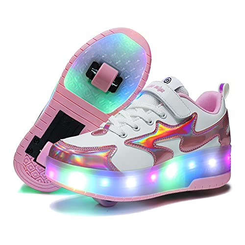Leuchtende Turnschuhe mit Rädern, LED-Schuhe mit Rädern, Mädchen-LED-Räder, Schuhe, Schlittschuhe, Rollschuh-Turnschuhe für Kinder, Wiederaufladbar über USB. Kindergeschenk für Party, Geburtstag