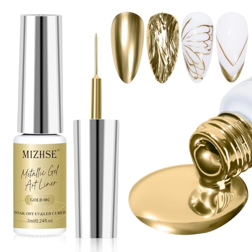 MIZHSE Gold Nagellack Metallic Painting Gel 7ML Gel Liner Nail Art, UV/LED Gels Nail Polish Soak Off, 3D Metal Glossy Drawing Nagellack für Painting Nail Design Soak Off Manicure Nails Art 1PC