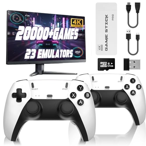 Mldnld Retro Konsole 23 Emulatoren über 20.000 integrierten Klassikern, 4K HDMI spielekonsole mit 2 kabellosen Controllern, Plug-and-Play-TV