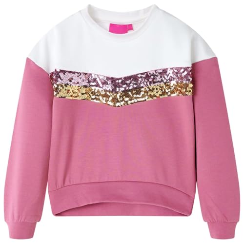 vidaXL Kinder Sweatshirt Streifen aus Pailletten Langarmshirt Pullover Himbeerrosa 116
