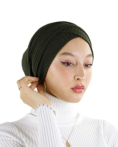 Hijab Turban für muslimische Frauen, genäht, Netzstoff, Militärgrün, One size