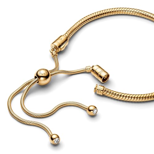 PANDORA Moments Schlangen-Gliederarmband mit Schiebeverschluss aus Sterling Silber mit vergoldeter Metalllegierung, Kompatibel Moments Charms, Größe: 28 cm, 563580C01-2