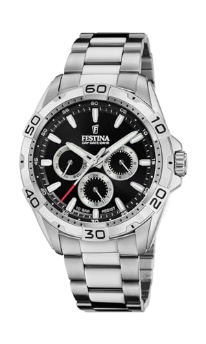 Festina Herren Uhr Analog aus Edelstahl 316L Silber - Quarzwerk - Kalender - Mineralglas mit hoher Widerstandsfähigkeit - Wasserdicht bis 10 ATM - Multifunktion F20623/4