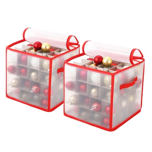 Fulasofia Aufbewahrungsbox für Weihnachtskugeln, 2er Set, Weihnachtskugeln Aufbewahrung, insgesamt 128 Fächer je 8CM / 10CM, Einstellbare Größe (Rot)
