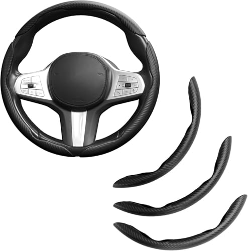 EINESIN Auto Lenkradabdeckung, Universal Segmented Lenkradschutz Kohlefaser Lenkrad Abdeckung, 3er Set Anti Rutsch Lenkradabdeckung Lenkradschoner (99% Fahrzeuge)