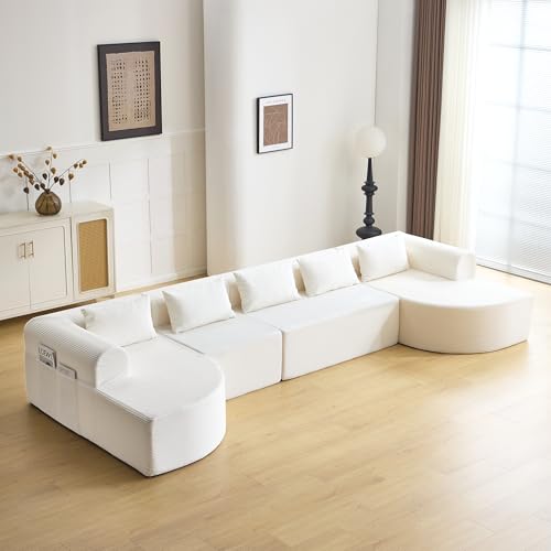 eslohnt 362 cm U-förmige modulare Cloud Couch, Boneless Sofa mit Memory-Schaum, Seitentaschen & Breiten Armlehnen, Großes Sofa mit Schlaffunktion aus weichem Cordstoff, Keine Montage erforderlich