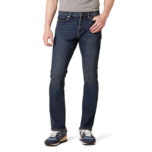 Amazon Essentials Herren Jeans, Slim-Fit-Stretch, Bootcut - Auslauffarben, Dunkle Waschung, 33W / 32L