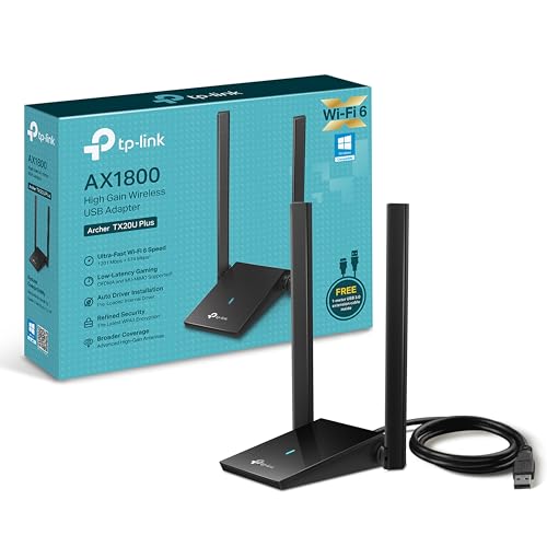 TP-Link Archer TX20U Plus WLAN Stick Für PC, WiFi 6 AX1800 Dual Band, USB 3.0, MU-MIMO, Antennen mit hoher Verstärkung, WPA3-Verschlüsselung, Kompatibel mit Windows 11/10, Schwarz