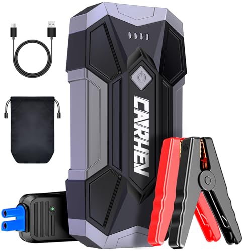 CARHEV Starthilfe Powerbank für Pkw, 4500A Starter Powerbank (Bis Zu 8,0L Benzin Oder 8,0L Diesel), 12V Booster Auto Starthilfe mit LED, Jump Starter mit Starthilfekabel und 2 USB Ausgänge