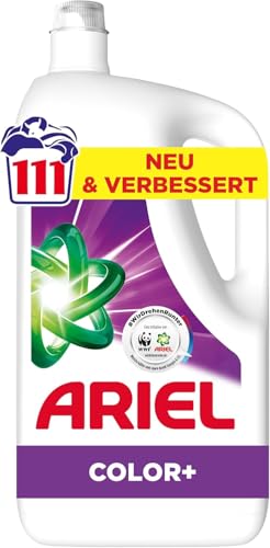 Ariel Flüssigwaschmittel, 111 Wäschen, Color+, Fleck-Weg-Power beim 1. Waschen, selbst in kaltem Wasser