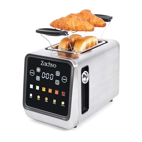 Toaster 2 Scheiben Edelstahl mit Smart Touchscreen & LED-Countdown, Intelligente Memory-Funktion, 3,5cm extra breite Schlitze, Einseitiges Rösten, inkl. Sandwich-Zange & Brötchenaufsatz, 850W, Silber