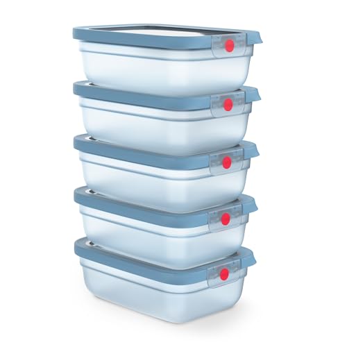 EMSA oneClick, Frischhaltedose, oneClick System, Lebensmittel 2 x länger frisch, 100% dicht, Made in Germany, BLAU, 5-TEILIGES MEAL PREP Set 5 x 1,20L / 40.6 FL.OZ, N1231200