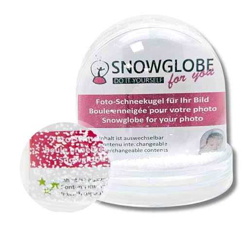 Foto Schneekugel groß | Inhalt: Schnee | B: 9 cm H: 8 cm | mit 2 x Bild | Sockel transparent | Schüttelkugel individuell Bilderrahmen | 50000