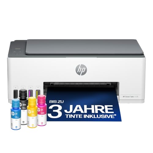 HP Smart Tank 5105 3-in-1 Multifunktionsdrucker (WLAN; Mobiles Drucken) – 3 Jahre Tinte inklusive, 3 Jahre Garantie, großer Tintentank, hohe Reichweite, Drucken in hoher Qualität