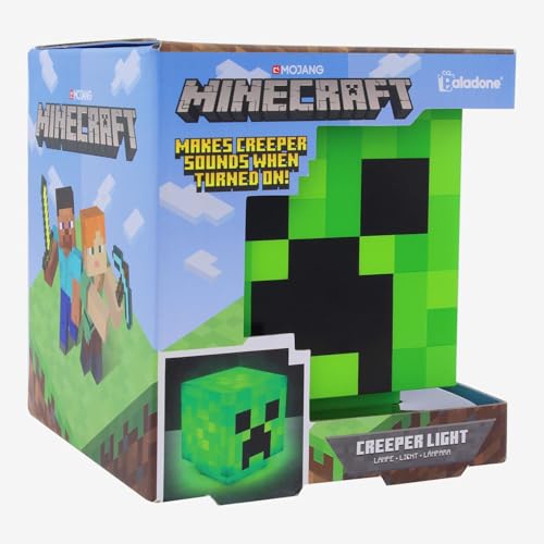 Minecraft Creeper Tischlampe mit offiziellen Creeper-Sounds, Handheld-Nachtlicht für Kinderzimmer oder Gamer-Deko, Offiziell lizenziert