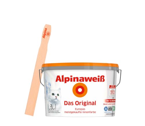 Alpinaweiß Das Original – Weiße Wandfarbe für Innen – inkl. Rührholz – 2 L