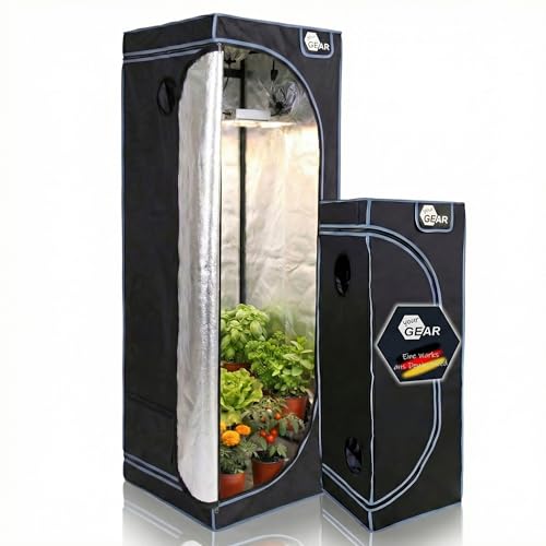 your GEAR Plantsville Grow Zelt 40x40x120 cm – Indoor Growbox für Pflanzenzucht – Lichtundurchlässiges Gewächshaus mit Klimasteuerung – Reflektierende Mylar Innenbeschichtung – Stabiles Pflanzenzelt