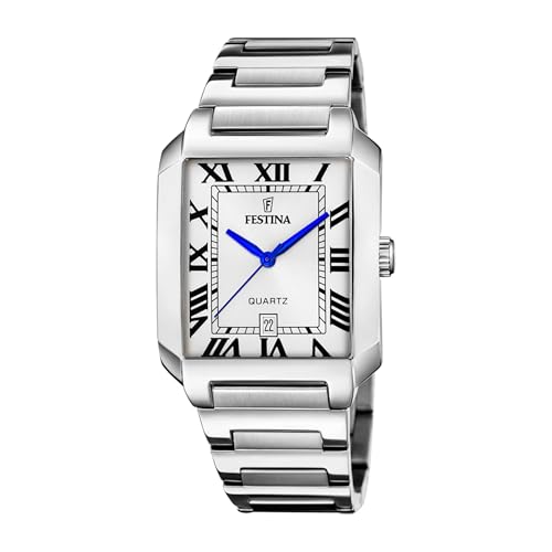 Festina Herren Uhr Analog aus Edelstahl 316L Silber - Quarzwerk - Kalender - Mineralglas mit hoher Widerstandsfähigkeit - Wasserdicht bis 5 ATM F20677/1 On The Square