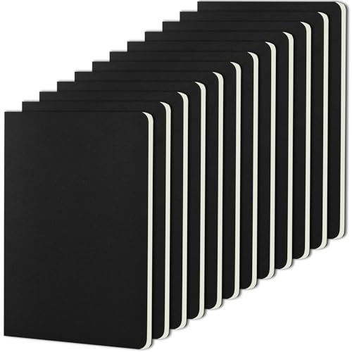 ZCZN Notizbuch A5 liniert, 12 Stück schwarze Kraft Cover Notizheft mit 30 Blatt, Heft für Büro und Schule