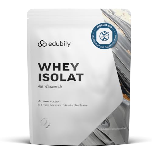 edubily® Whey Protein Isolat - Laktosefrei - Sehr gut lösliches Eiweißpulver ohne Kohlenhydrate & Zucker - Aus irischer Weidehaltung (750 g, Neutral)