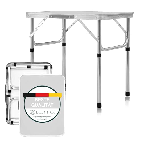 Blumixx Campingtisch klappbar höhenverstellbar - Klapptisch Camping Tisch faltbar - extra leicht aus Aluminium mit Tragegriff - Gartentisch, Grilltisch & Balkontisch - 75 x 55 x 26/60 cm