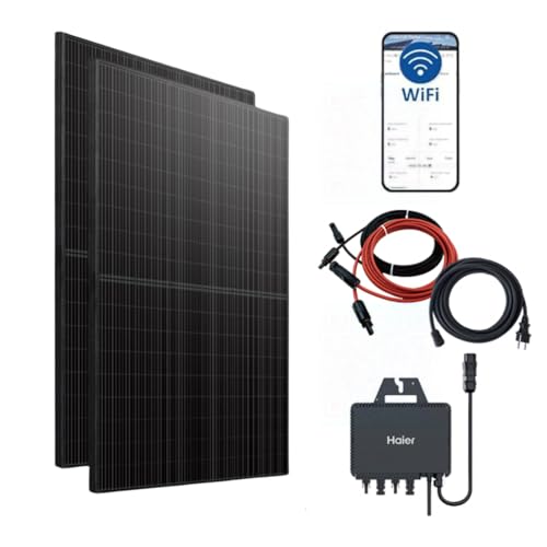 Haier 880 W Balkonkraftwerk, 800 W Stecker-Solaranlage mit 2x 440 W Modulen und Wechselrichter, 5 m Kabel, WiFi