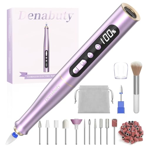 Denabuty Nagelfräser Kabellos, 13 in 1 Fräser für Gelnägel 35000 u/min, Elektrische Nagelfeile Professionell Nail Drill, Maniküre und Pediküre Set Elektrisch für Semi Permanent, Acrylnägel Violett