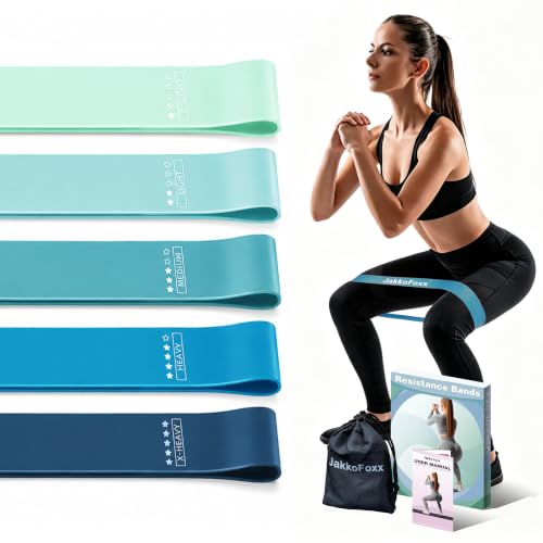 Fitnessbänder 5er Set Widerstandsbänder mit 5 Stufen Übungsbänder für Heim-Fitness, Stretching, Krafttraining, Physiotherapie, Pilates, Yoga, Elastische Workout-Bänder für Frauen (Blau)