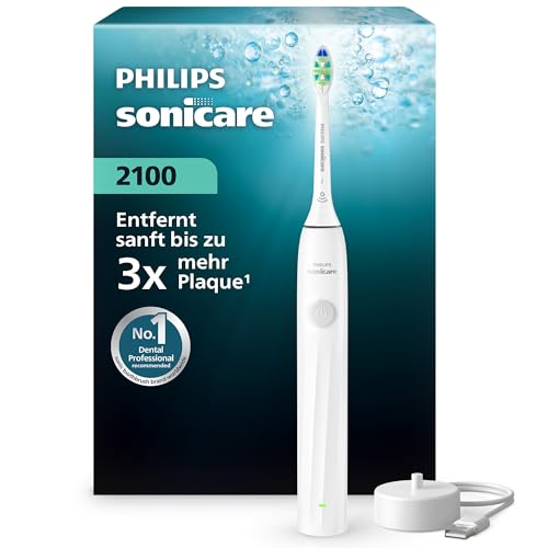 Philips Sonicare Series 2000 Elektrische Zahnbürste – Schallzahnbürste mit zwei Intensitätsstufen, EasyStart-Funktion, SmarTimer, 14 Tage Akkulaufzeit, Weiß, Modell HX4021/01, [Neu]