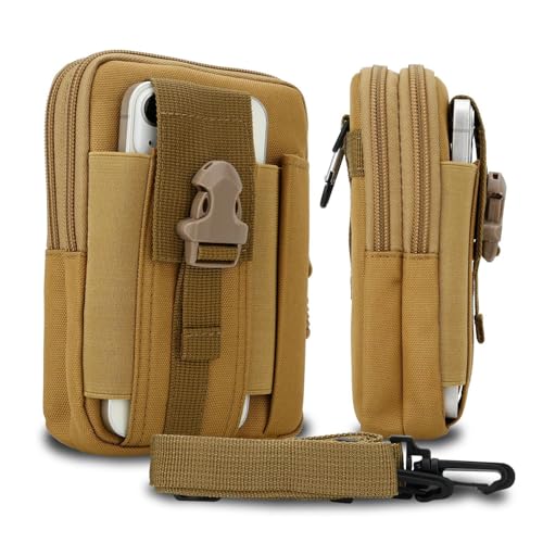 Cadorabo Taktische Handytasche in Uni BRAUN -Molle-EDC-Tasche kompatibel mit LG L40 mit Schultergurt -Handyhalter, Militär Gürteltasche, Hüfttasche