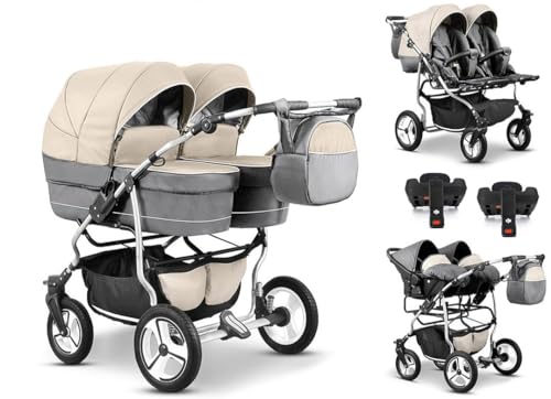Zwillingskinderwagen 5 in 1 Twin Star inkl. Autositze und Iso Bases - 14 Teile - in 16 Farben