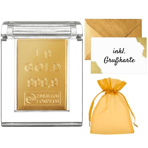 Gold als Geschenk - Goldbarren 1g in hochwertiger Kapsel - Echtheitsgarantie - Feingold 999.9