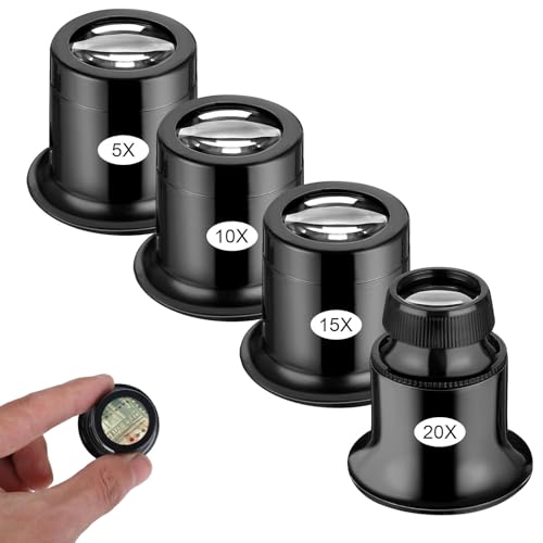 4 Stück Juwelier Lupe Uhrmacherlupe 5x/10x/15x/20x,Glas Schlaufe Edelsteinelupe,Juwelierlupe Okular,Tragbar Vergrößerungsglas Glas,Für Münzen Diamanten Briefmarken Uhr Hobby Elektriker Nähen