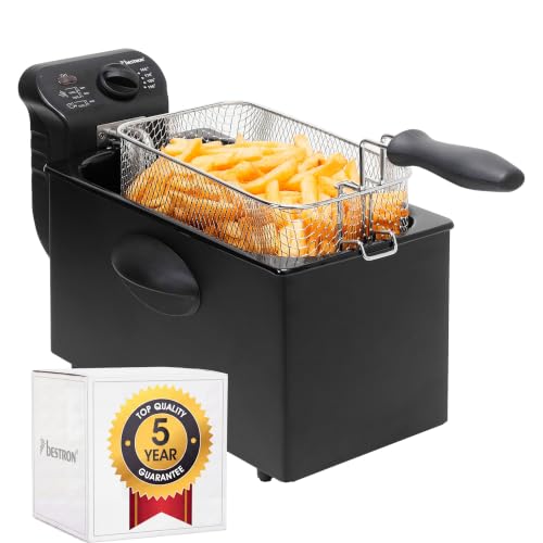 Bestron Öl-Fritteuse, Fritteuse Mit Kaltzonentechnologie, 3,5 Liter Fassungsvermögen, Stufenloser Temperaturregler Bis 190 °C, Teilweise Spülmaschinengeeignet, 2000 Watt, Schwarz, AF357B